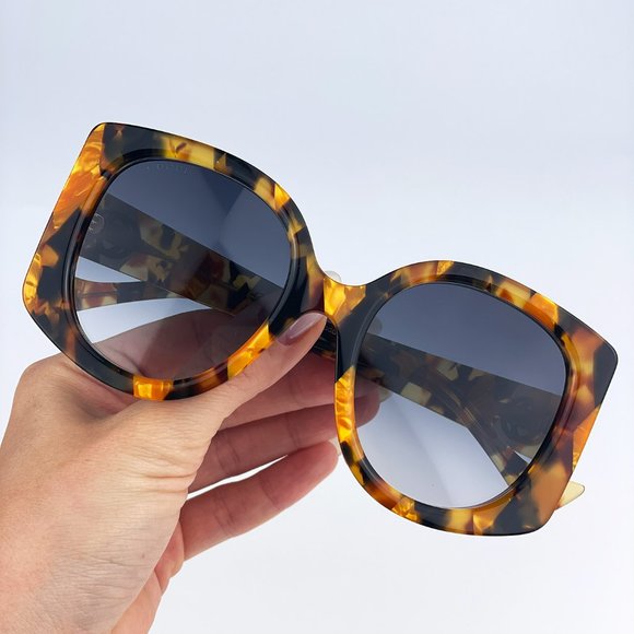 Gucci GG1257S 004 Sunglasses Havana Gradient Blue Butterfly Oversized Women main image 8
